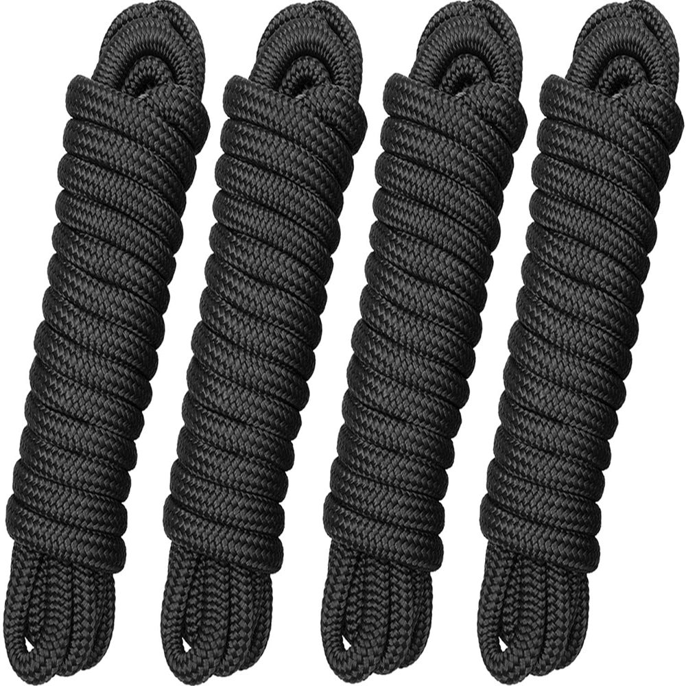 FRM BOARDS Dock Lines: 1/2" x 20' Double Braid Nylon Boat Dock Lines, Premium Boat Ropes for Docking with 12" Loop, Marine-Grade Boat Ropes, Black Marine Rope Boat Lines, 4 Pack Dock Lines for Boats