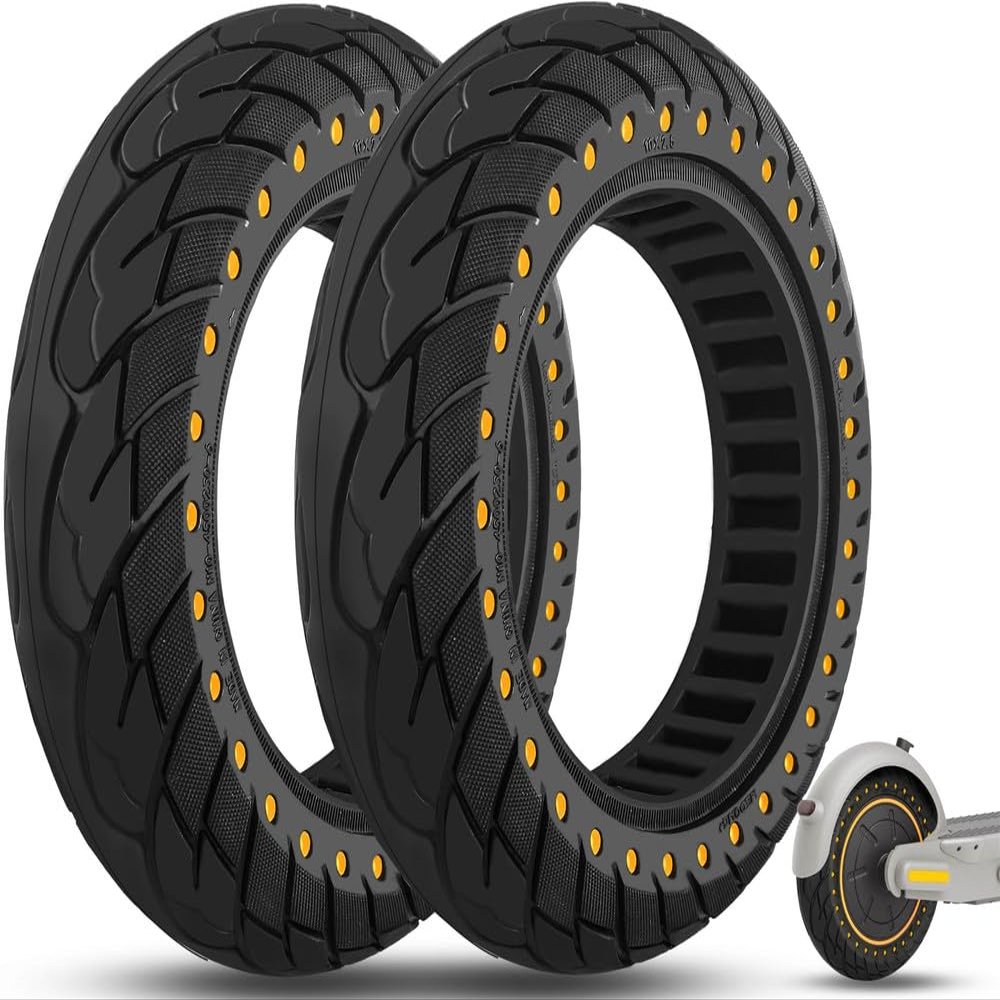 Felixstory 10x2.5 Inch Solid Tire, Fit for 60/70-6.5 Original Tire, Fit for VOLPAM SP01 Aovopro ESMAX Ninebot MAX G2/ G30P/ G30LP/ F25I/ F2 Gotrax G MAX/ECLIPSE Electric Scooter, Yellow 2pcs