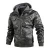 Maiyifu-GJ Camo Motorcycle Jacket for Men Faux Leather Windproof Moto Coat Vintage Bomber Hoodie with Removable Hood (Grey,Large) view 1