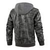 Maiyifu-GJ Camo Motorcycle Jacket for Men Faux Leather Windproof Moto Coat Vintage Bomber Hoodie with Removable Hood (Grey,Large) view 2