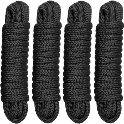 FRM BOARDS 3/8" x 20' Double Braid Nylon Boat Dock Lines, 4 Pack Black Marine Rope Boat Lines for Watercraft Docking