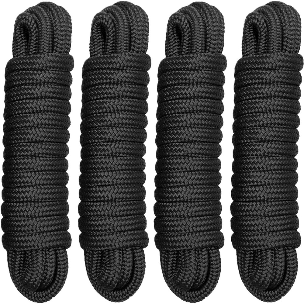 FRM BOARDS 3/8" x 20' Double Braid Nylon Boat Dock Lines, 4 Pack Black Marine Rope Boat Lines for Watercraft Docking