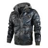 Maiyifu-GJ Camo Motorcycle Jacket for Men Faux Leather Windproof Moto Coat Vintage Bomber Hoodie with Removable Hood (Dark Blue,3X-Large) view 1