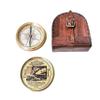 Antique Nautical Engraved Brass Compass with Brown Leather Case Directional Maritime Navigational Pocket Compass Tool for Hiking Trekking Travelling & Camping by NOBLE METAL STORE view 1