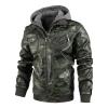 Maiyifu-GJ Camo Motorcycle Jacket for Men Faux Leather Windproof Moto Coat Vintage Bomber Hoodie with Removable Hood (Green,Medium) view 1