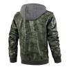 Maiyifu-GJ Camo Motorcycle Jacket for Men Faux Leather Windproof Moto Coat Vintage Bomber Hoodie with Removable Hood (Green,Medium) view 2