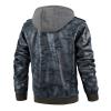 Maiyifu-GJ Camo Motorcycle Jacket for Men Faux Leather Windproof Moto Coat Vintage Bomber Hoodie with Removable Hood (Dark Blue,Medium) view 2