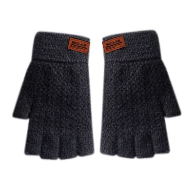 YOLAI Warm Mens Wool Knitted Gloves Half Finger Gloves Typing Gloves Touchscreen Mittens (Black, One Size)