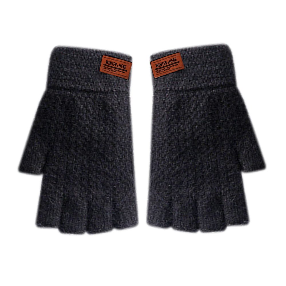 YOLAI Warm Mens Wool Knitted Gloves Half Finger Gloves Typing Gloves Touchscreen Mittens (Black, One Size)