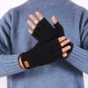 YOLAI Warm Mens Wool Knitted Gloves Half Finger Gloves Typing Gloves Touchscreen Mittens (Black, One Size) view 3