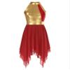 JEYPINMI Women's Praise Liturgical Lyrical Dance Dress Tunic Gold Color Block Lyrical Dance Costume Red XX-Large view 1
