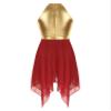 JEYPINMI Women's Praise Liturgical Lyrical Dance Dress Tunic Gold Color Block Lyrical Dance Costume Red XX-Large view 2