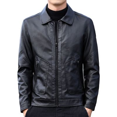 Maiyifu-GJ Men's Lapel Faux Leather Jacket Casual Slim Fit Motorcycle Jackets Lightweight Vintage Pu Outwear Coat (Black,X-Large)