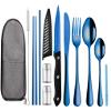 Portable Travel Utensils Set,Reusable Utensils,Travel Camping Cutlery Set,Stainless Steel Flatware Set with Case,Lunch Boxes Workplace Camping School Picnic (Blue) view 1