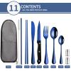 Portable Travel Utensils Set,Reusable Utensils,Travel Camping Cutlery Set,Stainless Steel Flatware Set with Case,Lunch Boxes Workplace Camping School Picnic (Blue) view 2