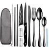 Logcow Travel Utensils with Case,Reusable Utensils,Portable Travel Camping Cutlery Set,Stainless Steel Flatware Set,Lunch Boxes Workplace Camping School Picnic (Black) view 1