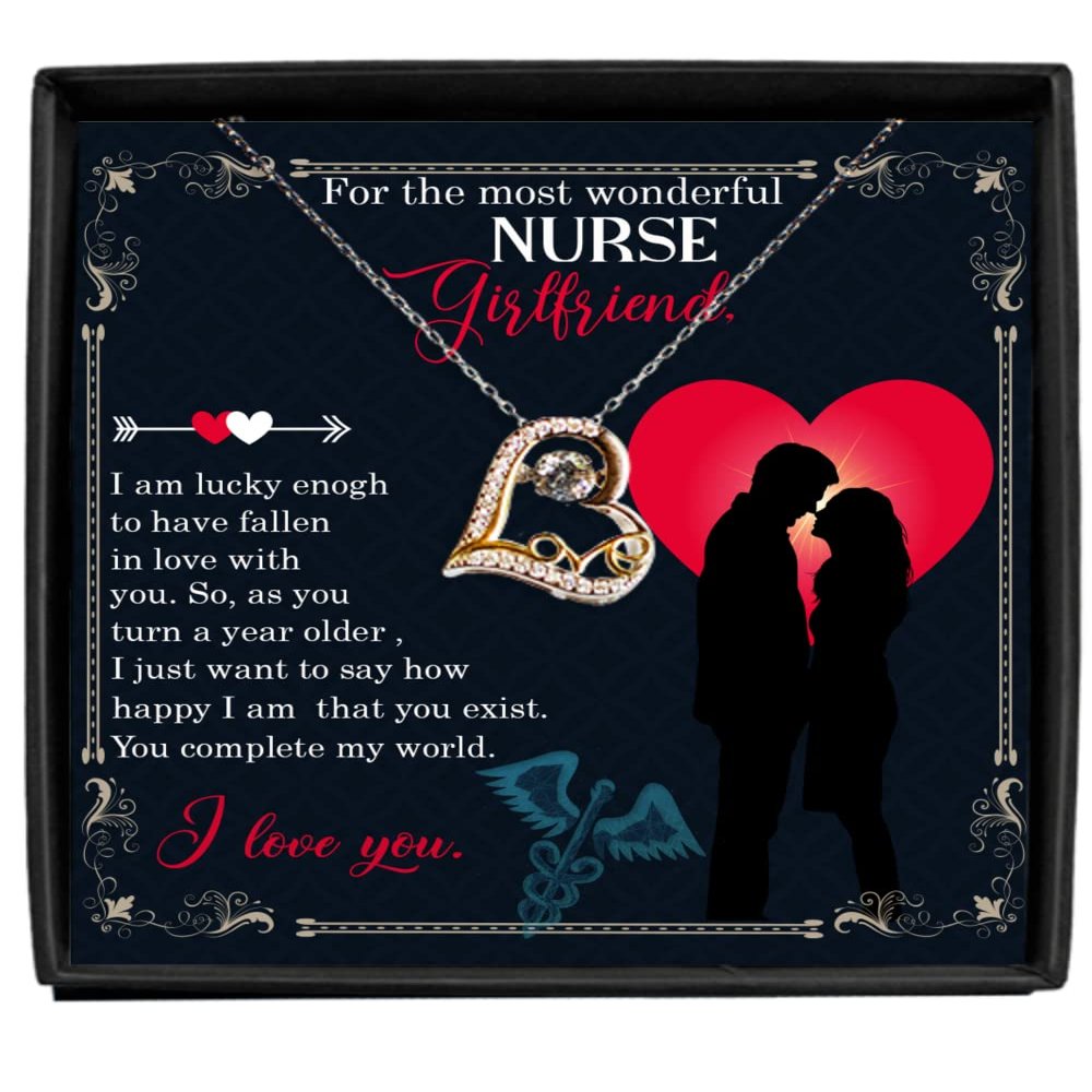 zapbest Love Dancing Necklace Most Wonderful Nurse Girlfriend, Birthday Necklace For Nurse Girlfriend, Valentines Day Necklace For Nurse Girlfriend, Love Da