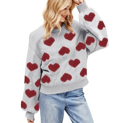 Beach Sweaters for Women Summer Tops Sweater Valentines Day Gift Ugly Christmas Sweater for Women Cute Love Pattern Pullover Knitted Sweater Soft Comfy Top