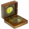 Antique Brass Nautical Compass Wooden Desk Compass with Clock Gift Desk Pocket Compass Christmas view 2
