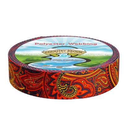 Country Brook Design - Fire Paisley Polyester Webbing (1 1/2 Inch, 20 Yards)
