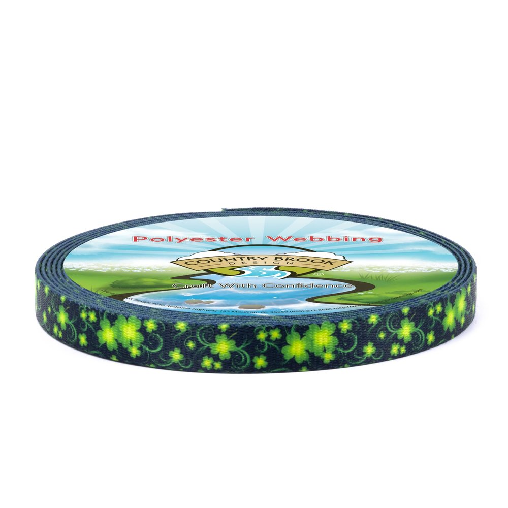 Country Brook Design - Clovers in The Wind Polyester Webbing (5/8 Inch, 10 Yards)