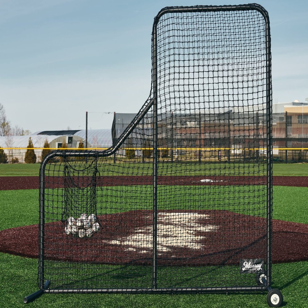 Murray Sporting Goods Baseball Batting L-Screen Protective Net | Pitching L Screen with Portable Wheels, Baseball Sack and Hip Protector for Batting Practice