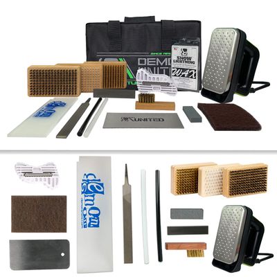 DEMON UNITED USA Silver Edition Ski & Snowboard Tuning Kit w/All Season Wax, Ski Hot Wax Iron, Edge Tuner, Metal Scraper, & More! (Silver Edition Plus Wax Apron)