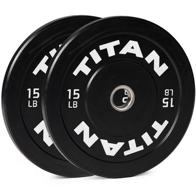 Titan Fitness 15 LB Pair Economy Series Black Olympic Bumper Plates, Durable Rubber Exterior with Steel Core, Weightlifting and Strength Training Weight Plate