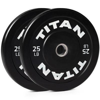 Titan Fitness 25 LB Pair Economy Series Black Olympic Bumper Plates, Durable Rubber Exterior with Steel Core, Weightlifting and Strength Training Weight Plate