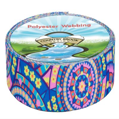 Country Brook Design - Blue Boho Mandala Polyester Webbing (1 1/2 Inch, 5 Yards)