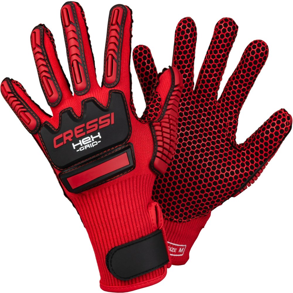 CRESSI HEX Grip Gloves, Red, S