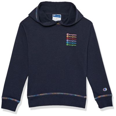 Champion Girls Hoodie, Lightweight Pullover For Sweatshirt, Graphics, Navy Stacked Script, 6X US
