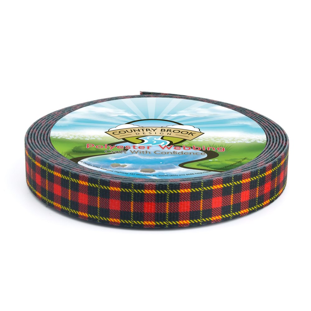 Country Brook Design - Black and Red Plaid Polyester Webbing (1 Inch, 50 Yards)
