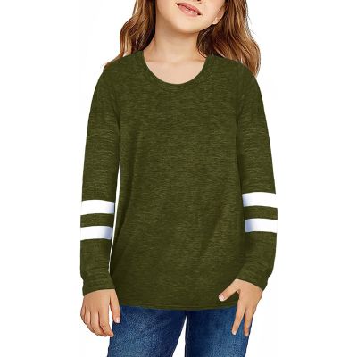 Kids Girls Tunic Tops Crewneck Ultra Soft Solid Color Long Sleeve Casual Pullover Sweatshirt with (2-Green, 12-13 Years)