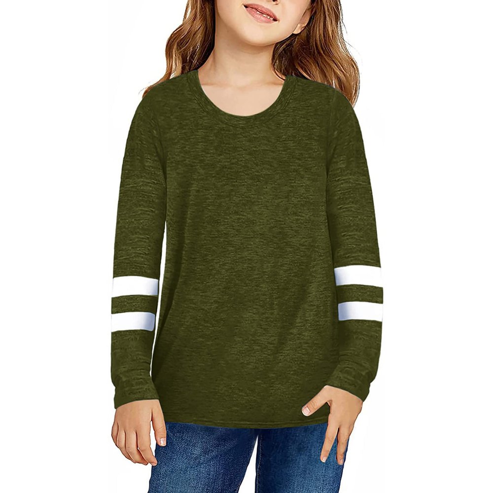 Kids Girls Tunic Tops Crewneck Ultra Soft Solid Color Long Sleeve Casual Pullover Sweatshirt with (2-Green, 12-13 Years)