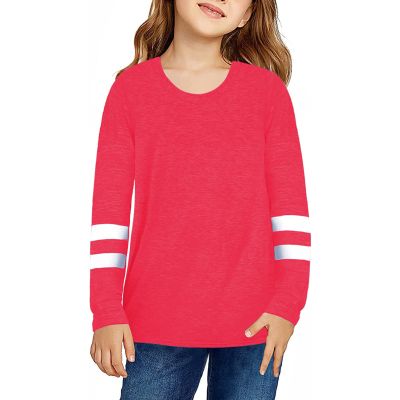 Kids Girls Tunic Tops Crewneck Ultra Soft Solid Color Long Sleeve Casual Pullover Sweatshirt with (2-Red, 12-13 Years)