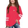 Kids Girls Tunic Tops Crewneck Ultra Soft Solid Color Long Sleeve Casual Pullover Sweatshirt with (2-Red, 12-13 Years) view 2