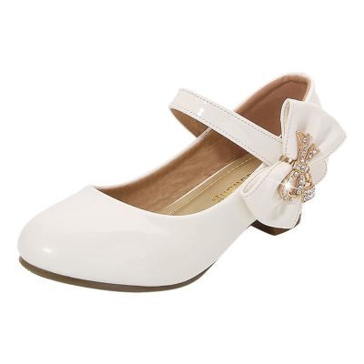Girls High Heeled Shoes Children Leather Shoes Princess Dress Shoes Primary School Students Leather Shoes for Boys (White, 33)