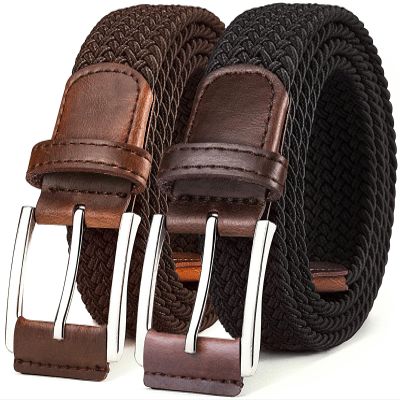 BULLIANT Woven Braided Stretch Web Belt 2Pack for Men 1 3/8"-Gift Boxed