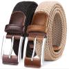 BULLIANT Belt for Men 2Pack,Mens Gift Stretch Braided Web Belt Elastic for Casual Golf Jeans,1 3/8"(Black/Beige,52"-56" Waist Adjustable)