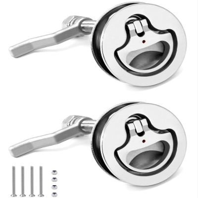 QWORK Boat Cam Latch, 2 Pack Marine 316 Stainless Steel Marine Boat Floor Buckle Hatch Latch, Flush Turning Lift Handle Lock