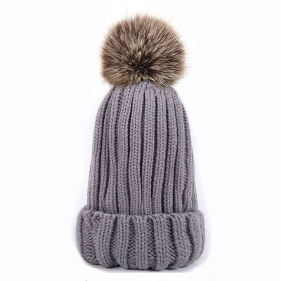 2019 New Winter Warm Knitted Hat for Women and Children Girl Boy Wool Skullies Beanies Pompom Balaclava Hats,Grey,Adult Size 55-59cm