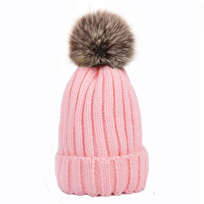 2019 New Winter Warm Knitted Hat for Women and Children Girl Boy Wool Skullies Beanies Pompom Balaclava Hats,Pink,Adult Size 55-59cm
