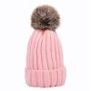 2019 New Winter Warm Knitted Hat for Women and Children Girl Boy Wool Skullies Beanies Pompom Balaclava Hats,Pink,Adult Size 55-59cm view 1