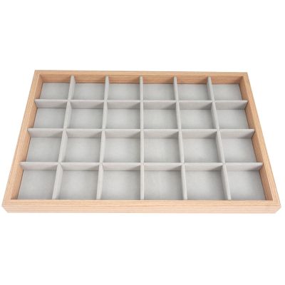 AIRZSNRY Wooden Jewelry Organizer Tray, Large Drawer Insert for jewelry accessories, Stackable Velvet Jewelry Storage in Dresser for Earring Necklace Bracelet Rings(Grey,24grid)