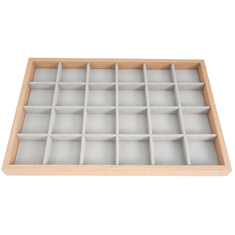 AIRZSNRY Wooden Jewelry Organizer Tray, Large Drawer Insert for jewelry accessories, Stackable Velvet Jewelry Storage in Dresser for Earring Necklace Bracelet Rings(Grey,24grid)
