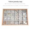 AIRZSNRY Wooden Jewelry Organizer Tray, Large Drawer Insert for jewelry accessories, Stackable Velvet Jewelry Storage in Dresser for Earring Necklace Bracelet Rings(Grey,24grid) view 3