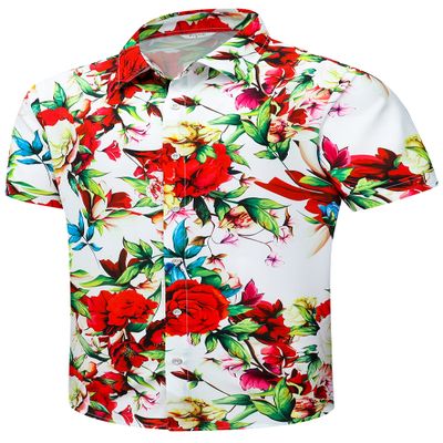 SheLucki Mens Hawaiian Shirts Short Sleeve Casual Button Down Shirts Summer Tropical Floral Beach Shirt Rose White 2XL