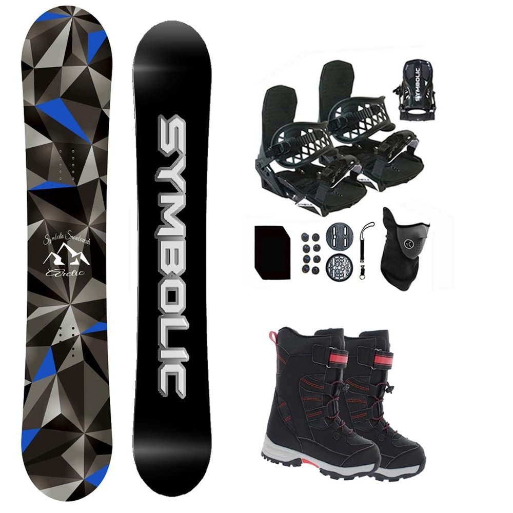 Symbolic Arctic Kids 2025 Snowboard & Bindings & Choice Boots Complete Package Set (Kid 4 Binding+Boot Blk Red Tote, 120cm Arctic Rocker)