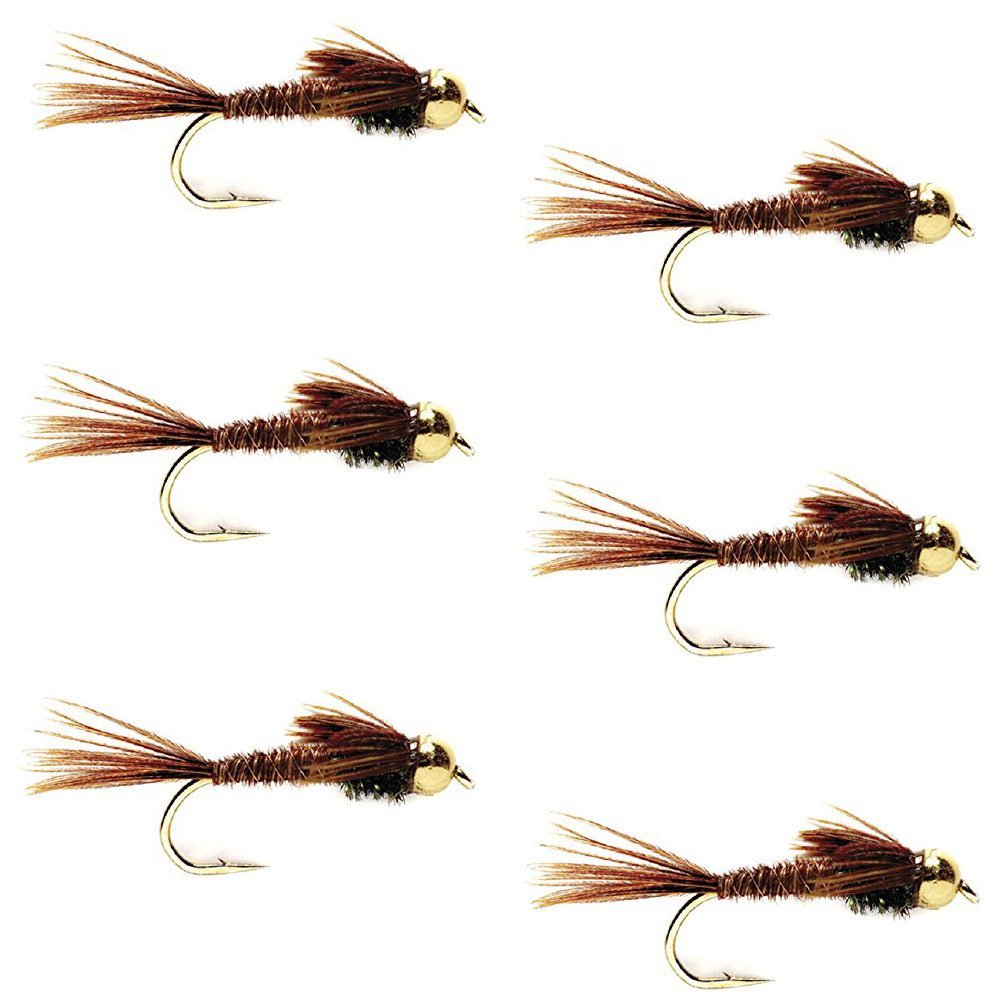 The Fly Fishing Place Tungsten Bead Head Nymph Fly Fishing Flies - Pheasant Tail Trout Fly - Nymph Wet Fly - 6 Flies Hook Size 18